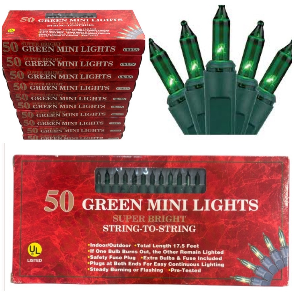 Mini Christmas String Lights Bundle Indoor Outdoor 50 Lights Green Bulb and Wire